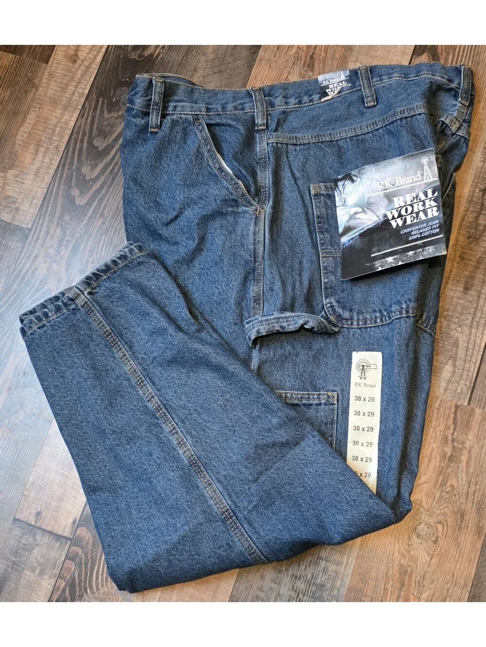 RK Brand Carpenter Jeans Relaxed Blue Denim Rural King Adult Men's Size 38 x 29